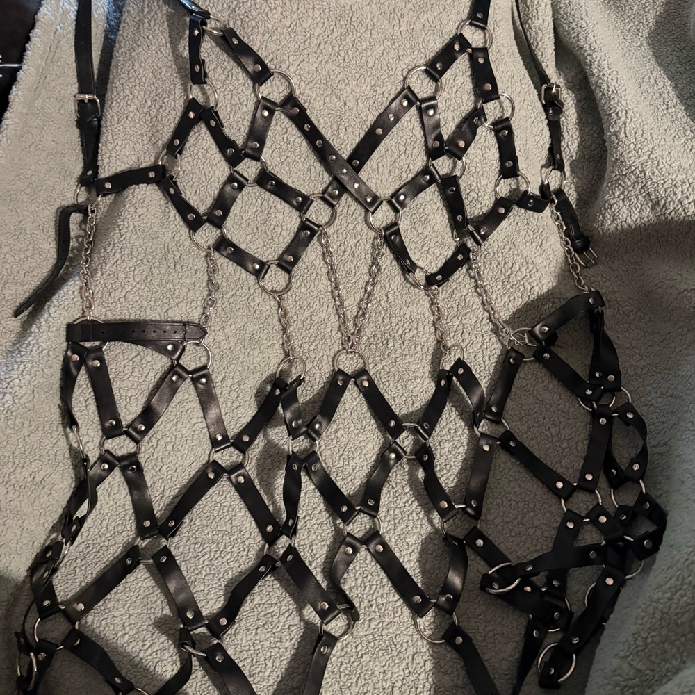 Blackmilk Black Leather Harness Dress with Silver Hardware